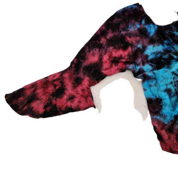 Gypsy Rose Peasant Top Tie Dye Bell Flutter 3/4 Sleeve Scoop Tie Neck Hippie Med - Picture 9 of 14